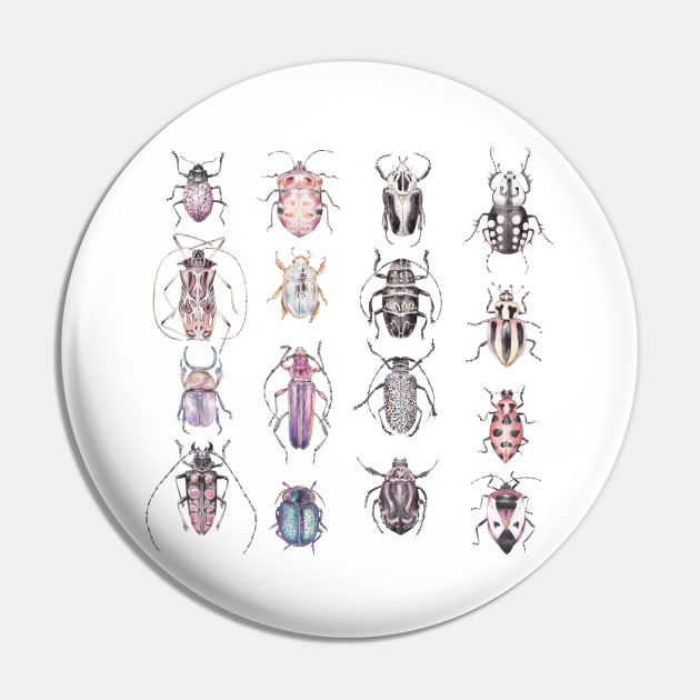Beetles in Pinks Purples Black and White Pin by wanderinglaur