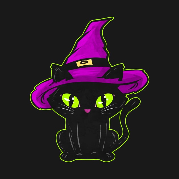 Cute Black Cat With Witch Hat For Halloween by SinBle