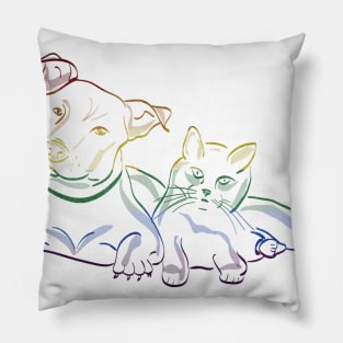 Gay Pride Cat & Dog Staring Pillow