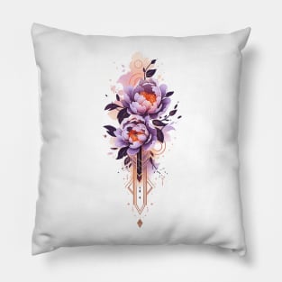 Blooming purple peonies watercolor tattoo Pillow