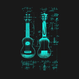 Neon Teal Ukulele Da Vinci Blueprint T-Shirt