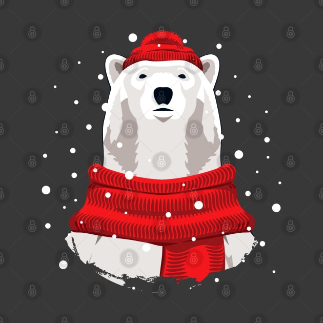 Polar bear in red hat and scarf by lents