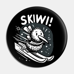 Skiing Skiwi Scarf Kiwi Bird (Back Print) Pin