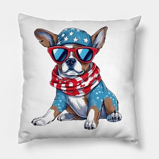 Patriotic Dog, 4th of July Design Pillow