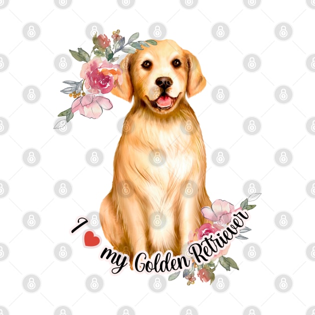 I love my Golden Retriever Cute Dog Watercolor Art by AdrianaHolmesArt