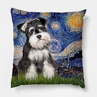 Schnauzer Puppy in Starry Night (square shape) Pillow