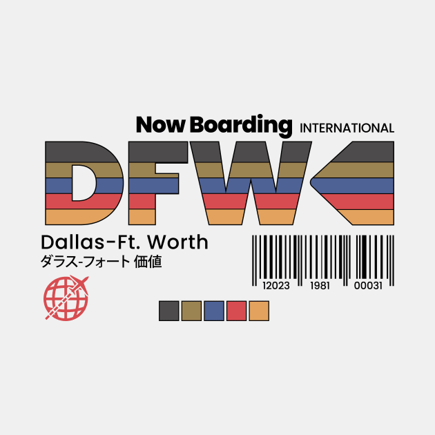 Vintage Dallas Fort Worth DFW Airport Label Retro Travel Texas by Now Boarding