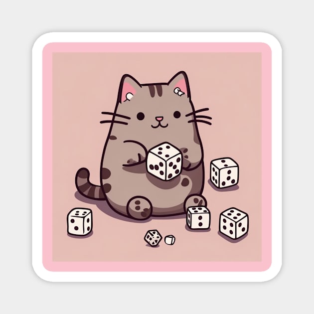 Pusheen cat playing dice Magnet by Love of animals