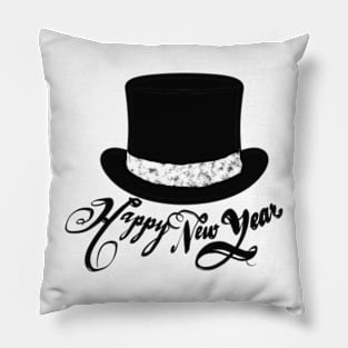 Happy New Year! Black top hat Pillow