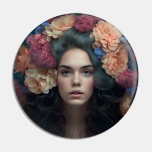 Girl with grey hair and flowers Pin