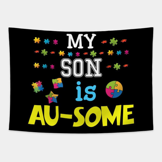 My Son Is Au-some Awesome Autism Autistic Day Tapestry by Danielsmfbb