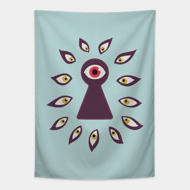 Paranoid Eye Through Keyhole And Staring Eyes Tapestry by Boriana Giormova