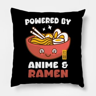 Powered By Anime &  Ramen Kawaii Japanese Pillow