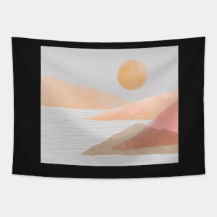 Terra mountains landscape with moon Tapestry