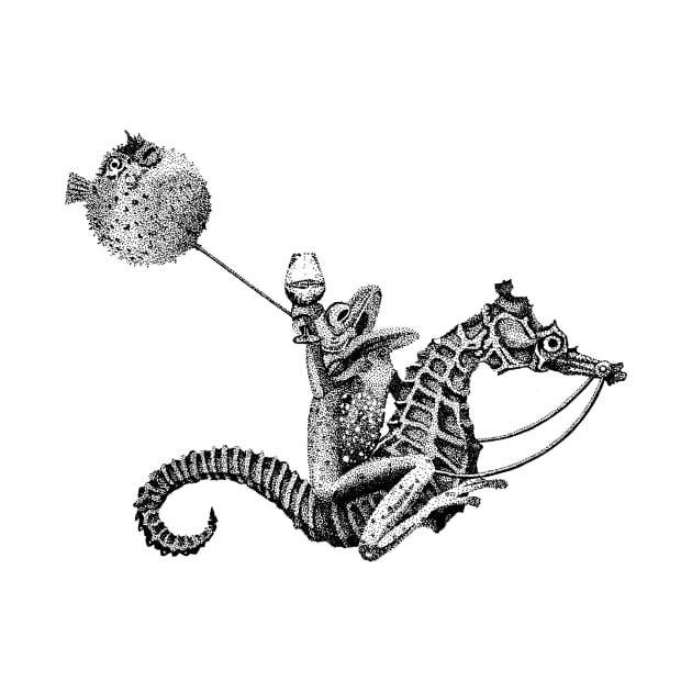 Crazy frog riding seahorse | Surrealism illustration | Party animal by ZuskaArt