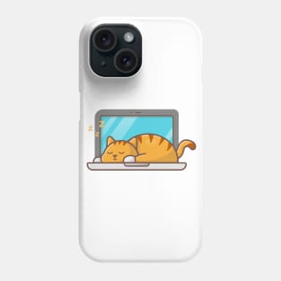 The cute cat is sleeping on laptop Phone Case