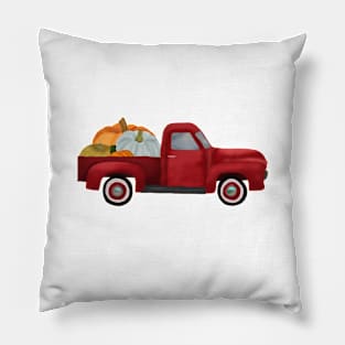 Red pick up truck & pumpkins Pillow