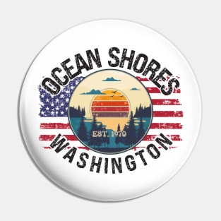 OCEAN SHORES WASHINGTON EST 1970 BEACH SUNSET USA FLAG Pin