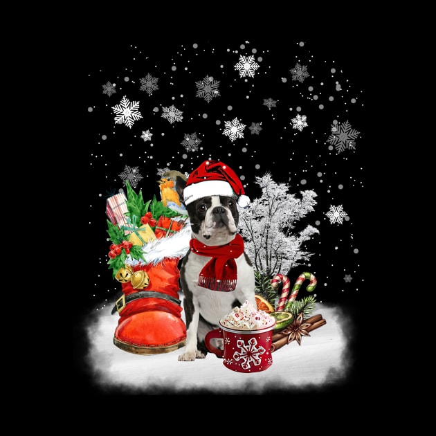 Winter Cup Santa Black Boston Terrier Merry Christmas by cogemma.art