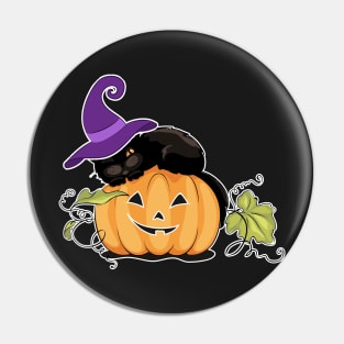 Witchy Black Cat and Funny Pumpkin Cute Halloween Pin