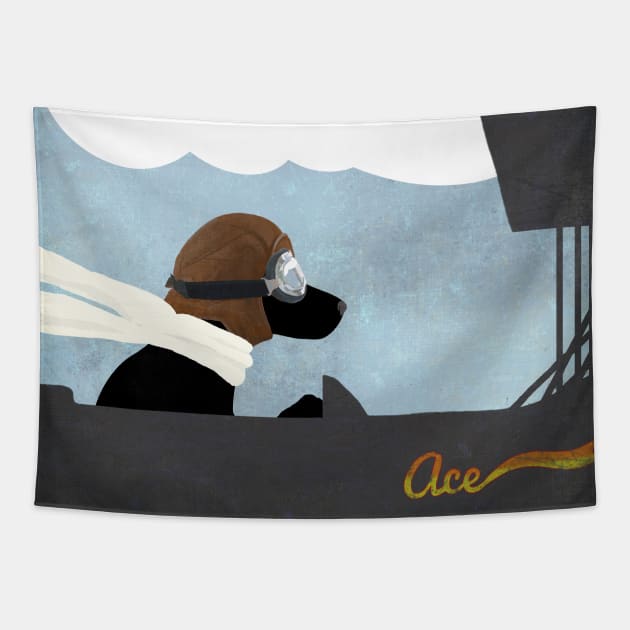 Black Labrador Stunt Pilot Flying Ace Tapestry by LittleBean