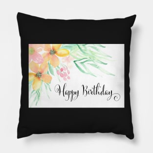 Watercolor Floral Birthday Greeting Card Pillow