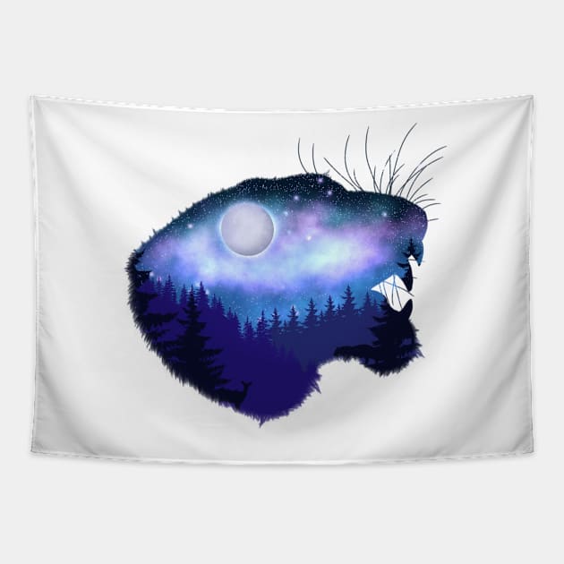 Blue Tiger Head Silhouette Tapestry by DesignsBySaxton