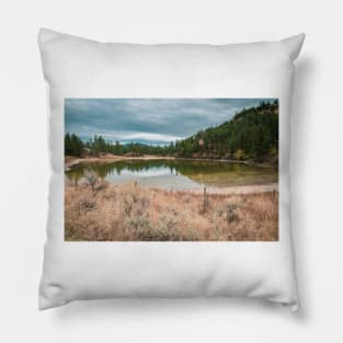 Autumn Lake Reflections in the Grasslands Pillow