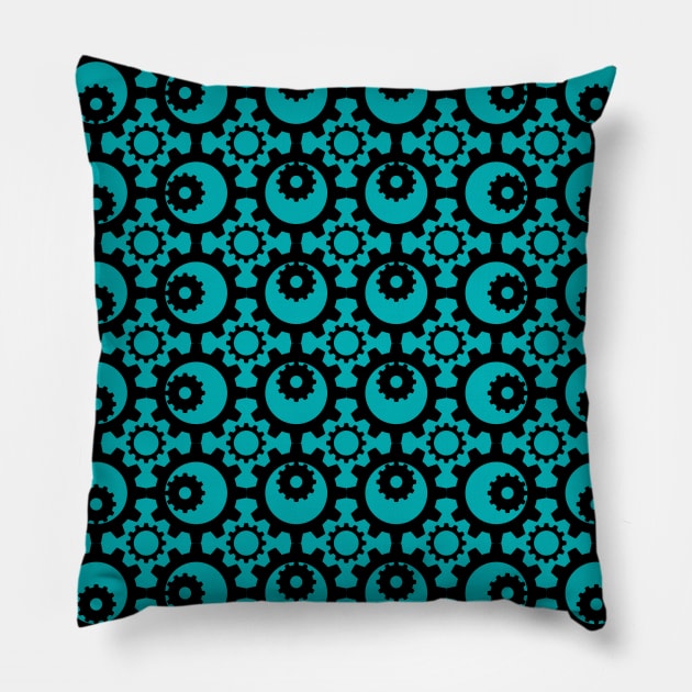 Steampunk Design in black and teal Pillow by MettaArtUK