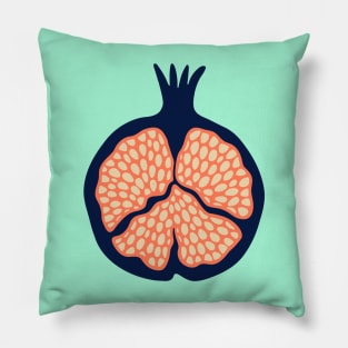 POMEGRANATE Fresh Plump Ripe Tropical Fruit in Dark Blue with Orange Seeds - UnBlink Studio by Jackie Tahara Pillow