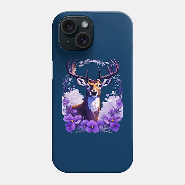 Illinois Deer and Violet Violas Cut Out Phone Case by taiche