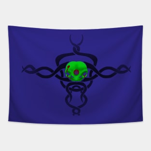 Tribal Twin-Skulls - Green Tapestry