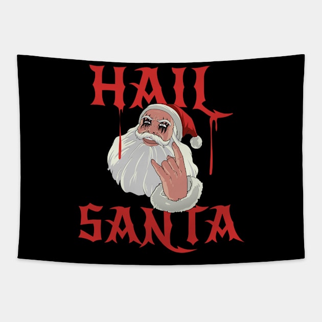 Hail Santa Funny Heavy Metal Gift Tapestry by CatRobot