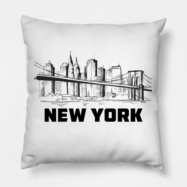 New York City Sketch Pillow by EddieBalevo