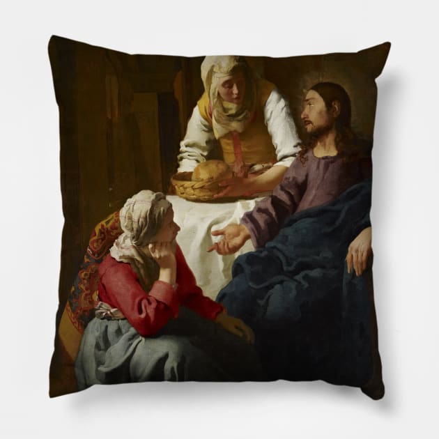 Christ in the House of Martha and Mary by Jan Vermeer Pillow by Classic Art Stall