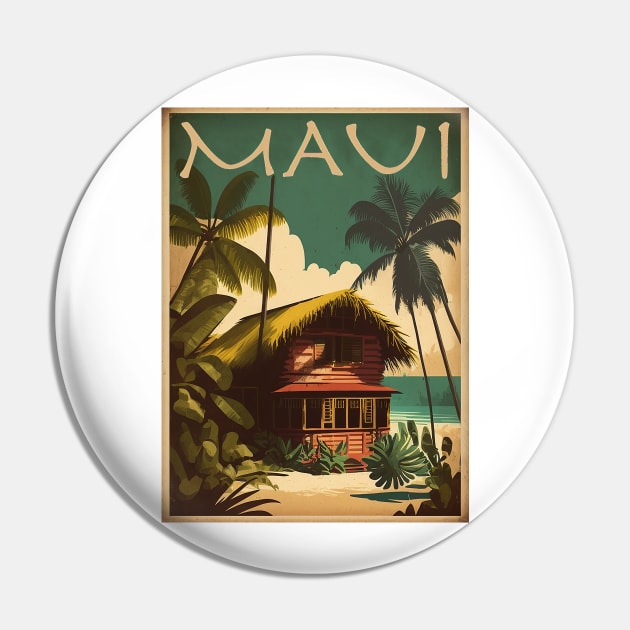 Maui Island Hawaii Vintage Travel Art Poster Pin by OldTravelArt