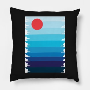 Abstract Blue Sea Shore Summer Beach Aesthetic Graphic Illustration Pillow