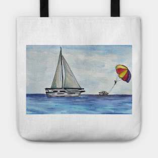 A boat on the sea illustration Tote