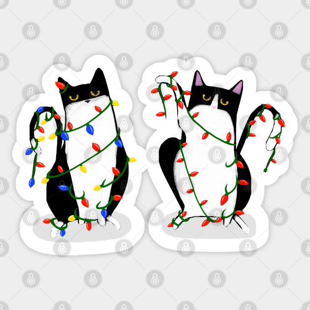 Playing With the Christmas Lights - Cat - Sticker