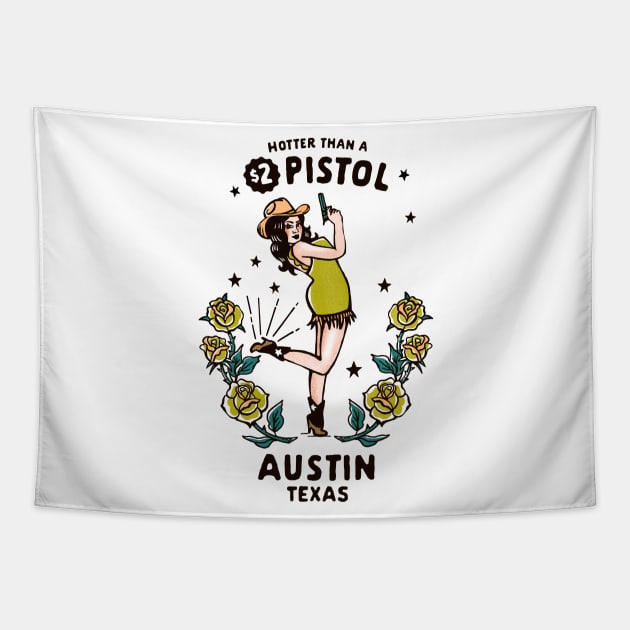 Funny Retro Western Austin, Texas Cowgirl Tapestry by The Whiskey Ginger
