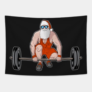 Christmas Santa Gains Gym Funny Workout product Tapestry