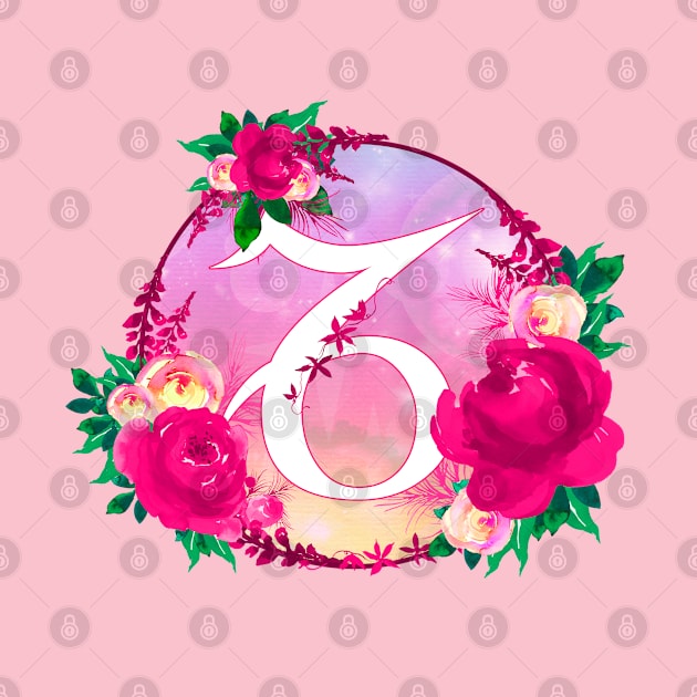 Capricorn Zodiac Horoscope Pink Floral Monogram by bumblefuzzies