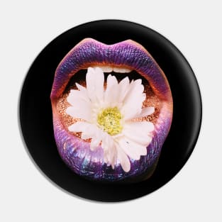 Collage Flower Lips, Retro Surrealism Pin