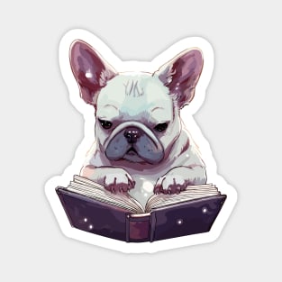 Funny french bulldog reading book Magnet