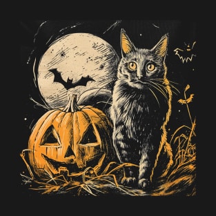 Vintage Halloween Black Cat Witch Retro Cute Thrift Store Super Cool Best Gift T-Shirt
