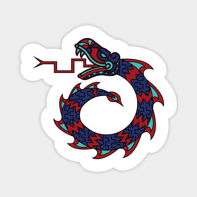 Mexican Snake Dragon Design Red, Blue and Turquoise T-Shirt Magnet by JDP Designs