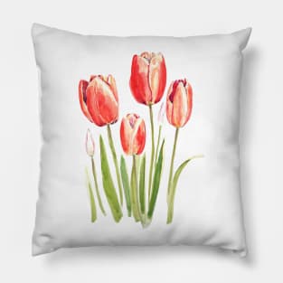 orange tulips watercolor Pillow