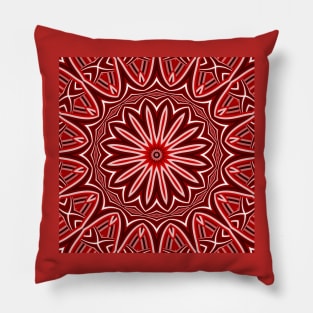 Red and White Daisy Mandala Pattern Pillow