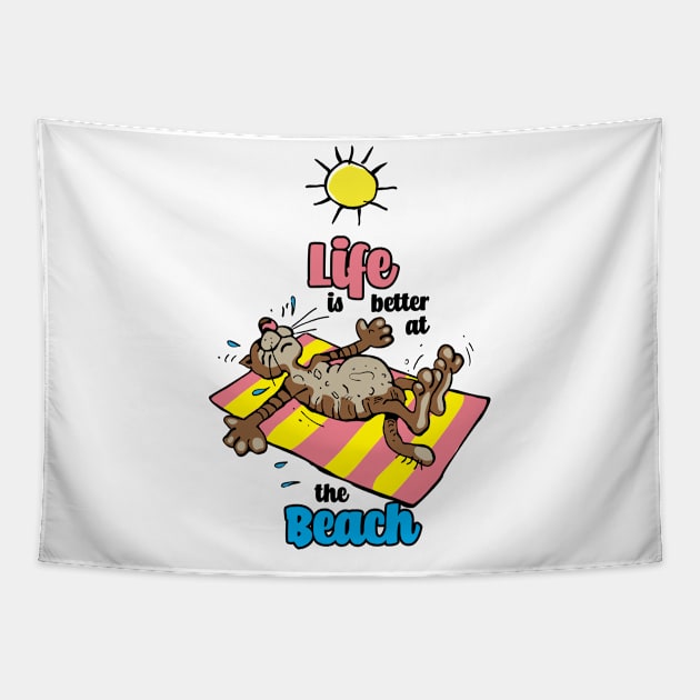 Summer Tiger, Life is Better at the Beach Tapestry by Lusy