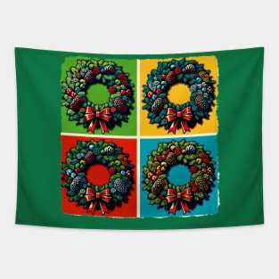 Whimsical Wreath: Pop Art’s Festive Circle of Joy - Classic Christmas Tapestry